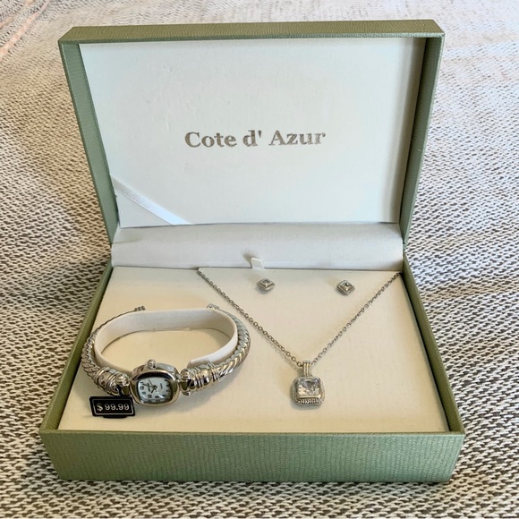 NITB Cote d’ Azur Jewelry Set 3 Piece Set Watch Earrings Necklace - Picture 2 of 10